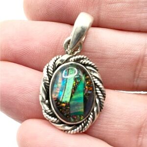 Opal Inlay Mosaic 925 Sterling Silver Pendant